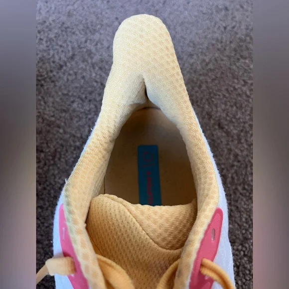 Women's Hoka Clifton White and Yellow Running Shoes - Picture 9 of 12